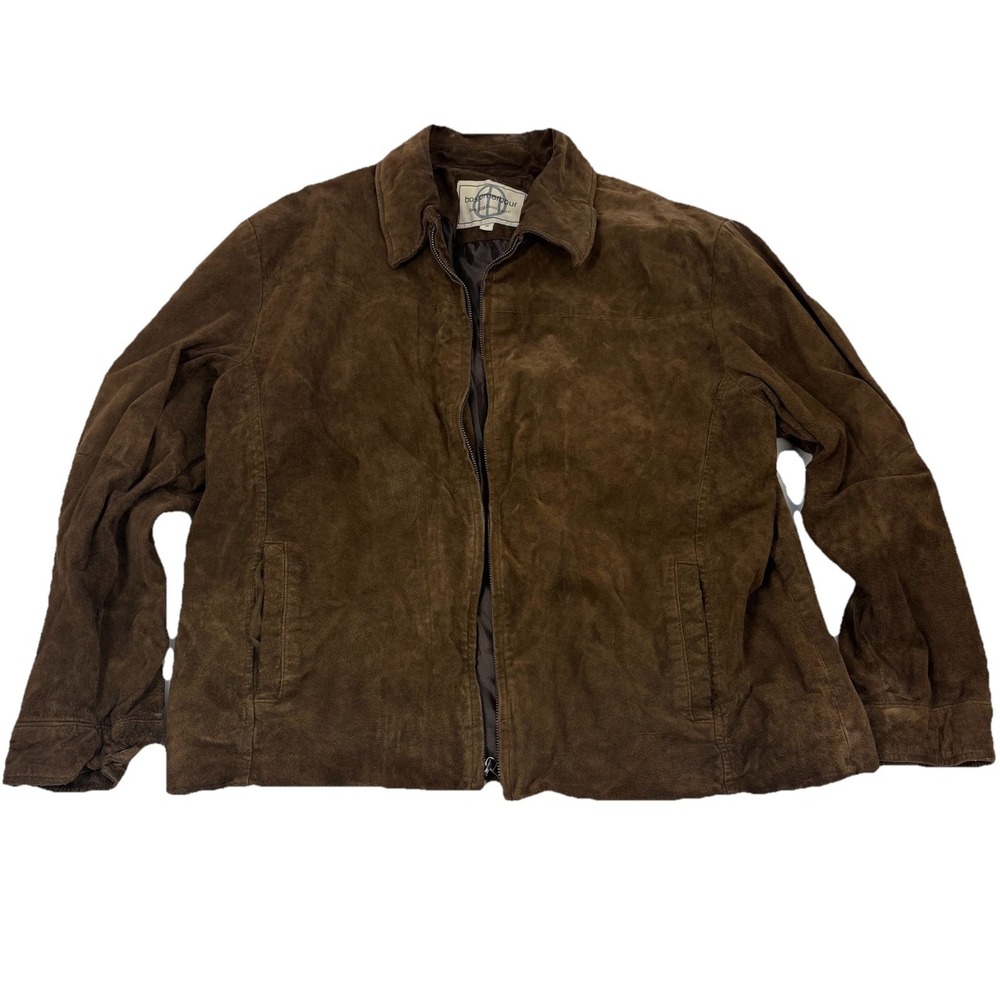 Boston Harbour Mens Chocolate Brown Suede Leather Jacket‎ Coat Lined Size XL